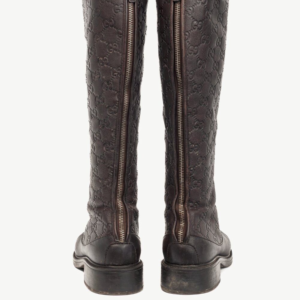 Gucci Maud Chocolate Soft Guccissima Leather Knee-High Riding Boots - Picture 4 of 13
